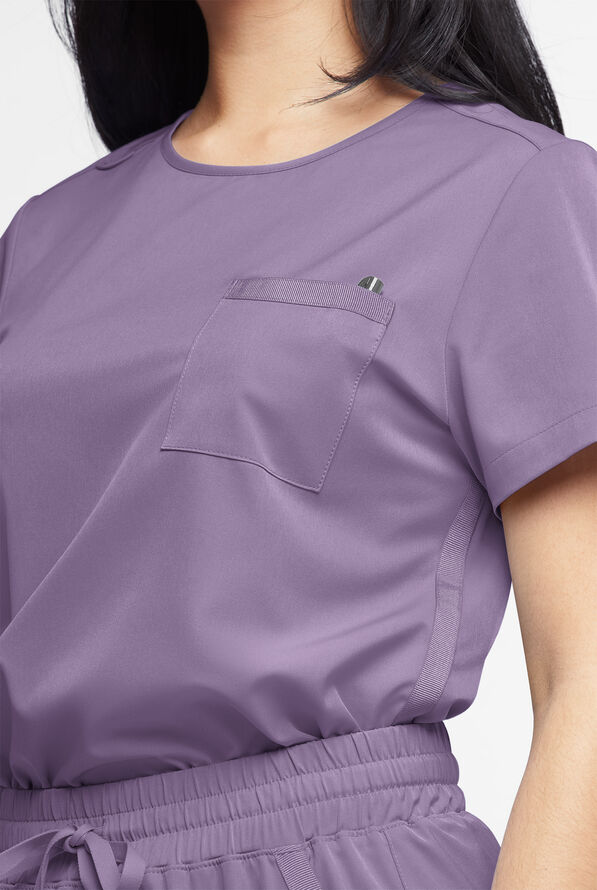 WhisperLite Lyra Women's 2-Pocket Stretch Crew-Neck Scrub Top - PURPLE DUSK - 4
