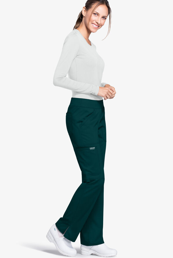 Cherokee Workwear Revolution Women's 4-Pocket STRETCH Pull-On Cargo Scrub Pants - Petite - Caribbean Blue - 2