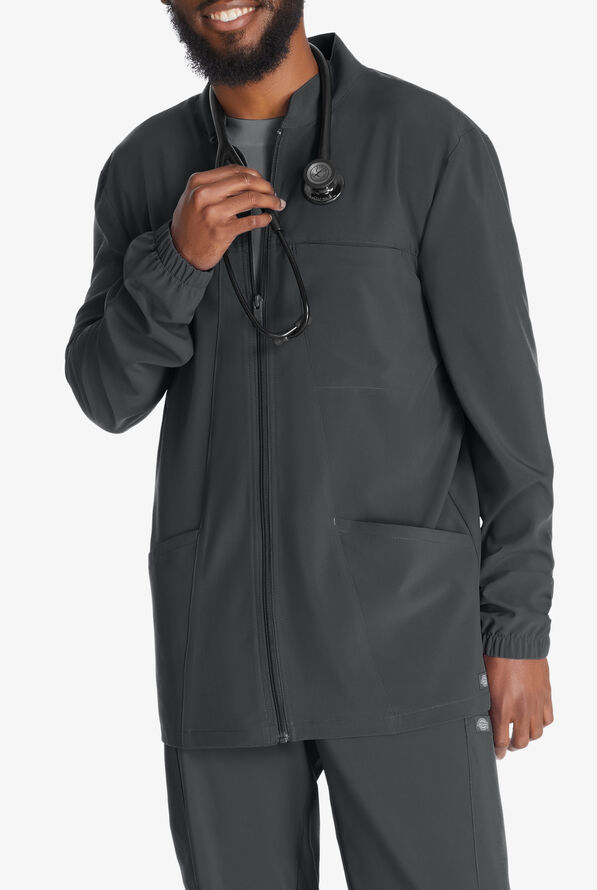 Dickies EDS Essentials Men's 3-Pocket STRETCH Zip Front Scrub Jacket - Pewter - 2