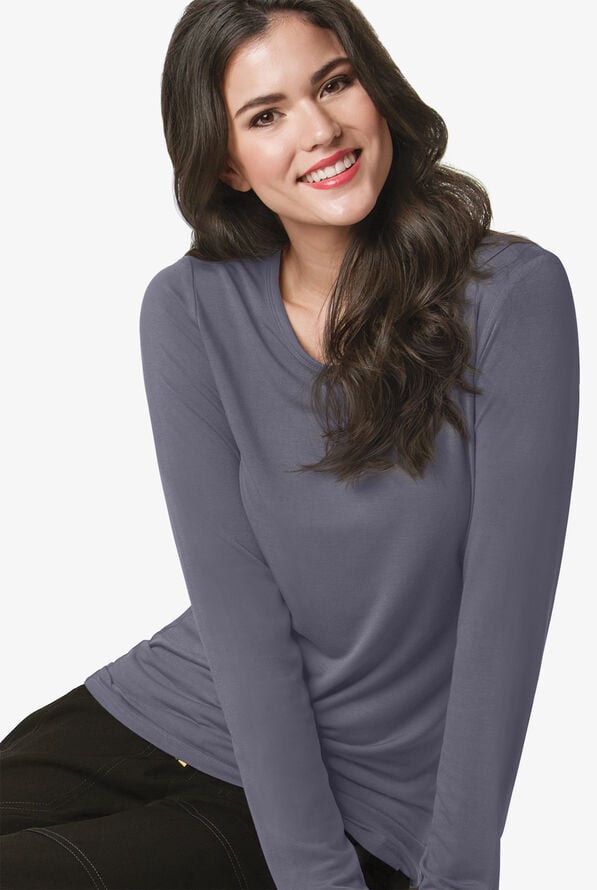 Camiseta m&eacute;dica WonderWink STRETCH con mangas largas para mujer - Pewter - 3