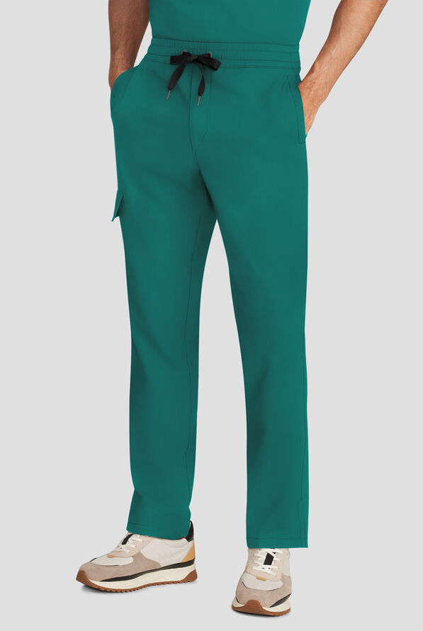 Healing Hands Quest Men's 4-Pocket STRETCH Straight Leg Drawstring Cargo Scrub Pant - Hunter - 1