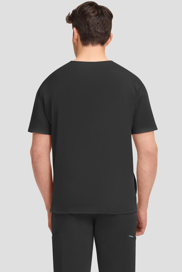 Cherokee Achieve Men's 3-Pocket STRETCH Relaxed V-Neck Knit Scrub Top - Black - 2