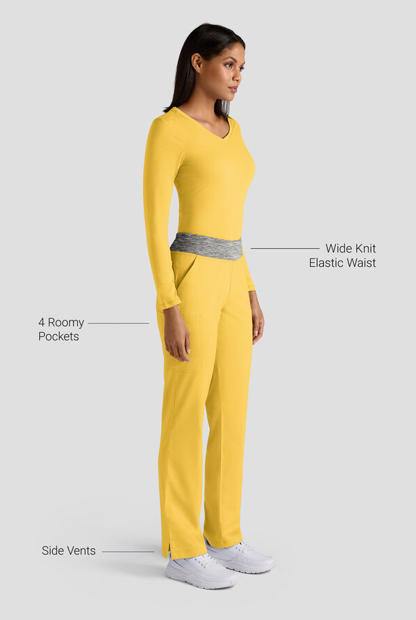 Butter-Soft STRETCH Women's 4-Pocket Knit Waistband Yoga Scrub Pants - Tall - Warm Sun/Silver Melange - 3