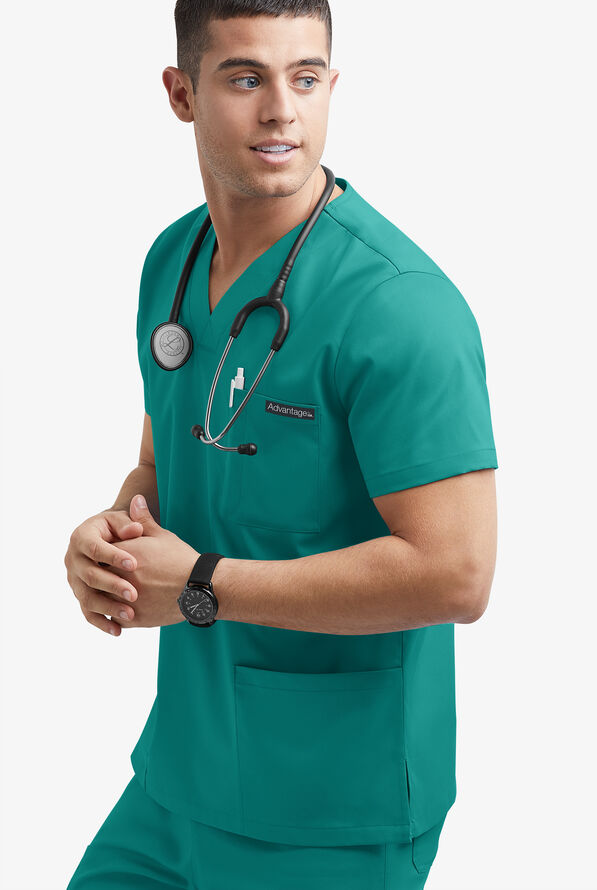 Advantage STRETCH Men's 6-Pocket V-Neck Scrub Top - Teal - 2