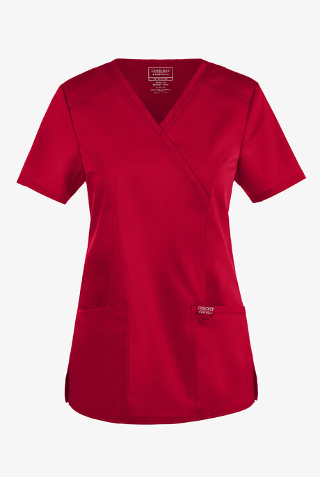 Cherokee Workwear Revolution Women's 2-Pocket STRETCH Mock Wrap Scrub Top