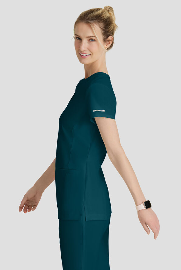 Blusa m&eacute;dica Skechers by Barco Coast STRETCH con tapeta en el cuello en V y 2 bolsillos para mujer - Bahama Blue - 3