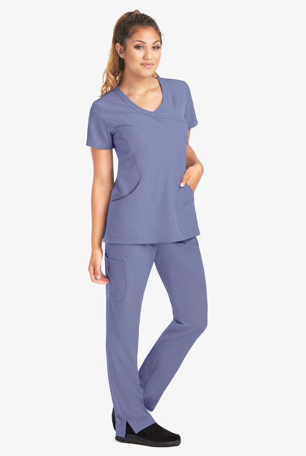 Blusa médica Skechers by Barco Reliance STRETCH estilo cruzado con 3 bolsillos para mujer - Ceil Blue - 2