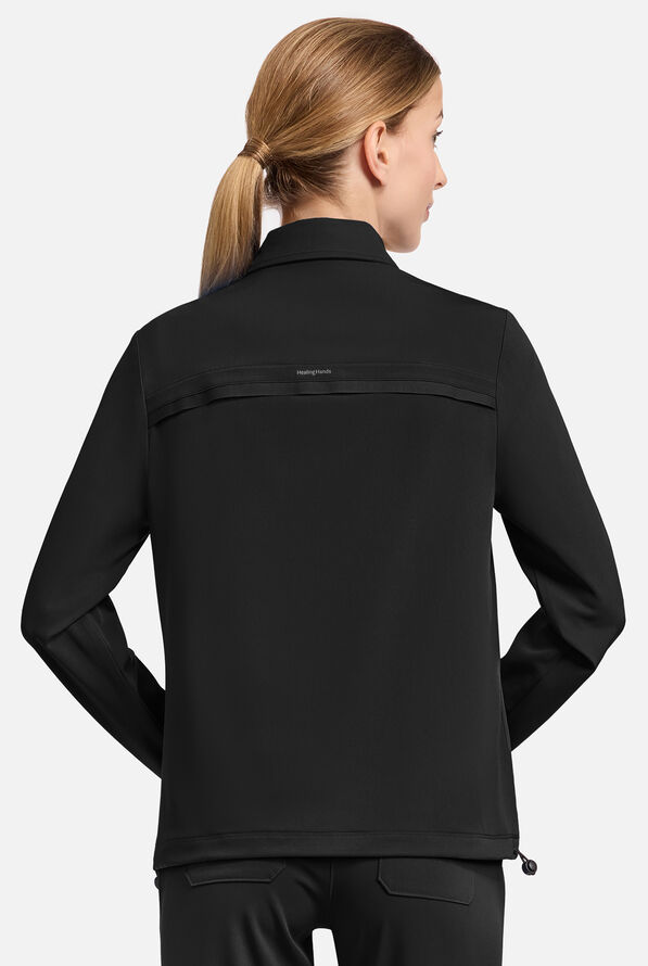 HH Works by Healing Hands Women's 7-Pocket STRETCH Shirt Collar Zip Front Scrub Jacket - Black - 3
