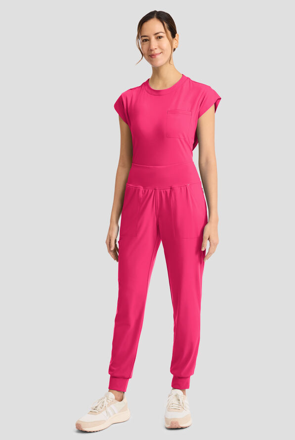 Cherokee Achieve Women's 5-Pocket STRETCH Cargo Jogger Knit Scrub Pants - Tropical Hibiscus - 5