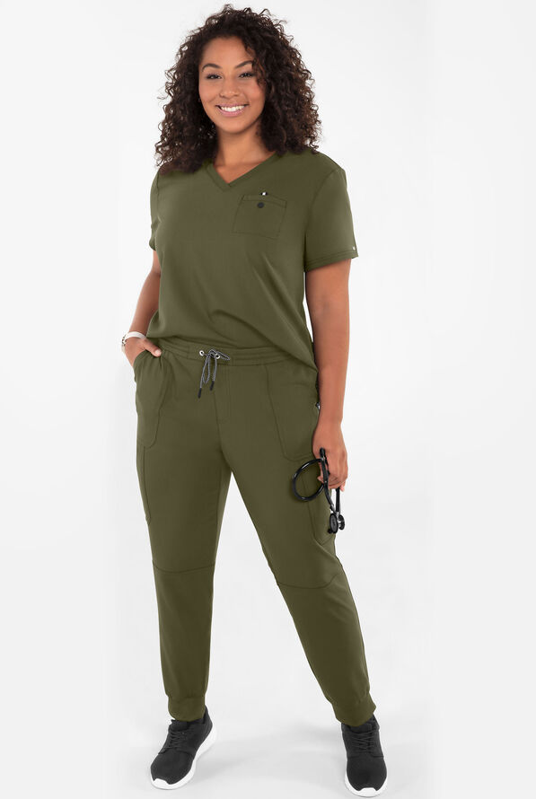 koi Next Gen Ready to Work Women's 1-Pocket STRETCH V-Neck Scrub Top - Olive - 4