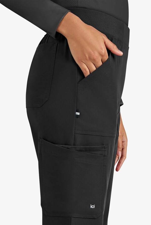 koi Next Gen Jump Start Women's 7-Pocket STRETCH Boot Cut Cargo Scrub Pants - Black - 2