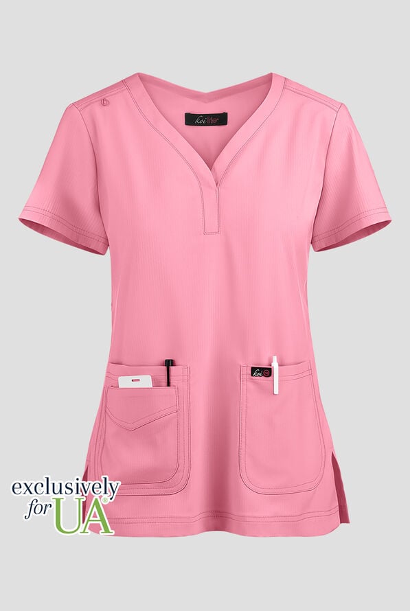 UA Exclusive koi Lite&trade; Women's 3-Pocket Y-Neck Scrub Top - More Pink - 1