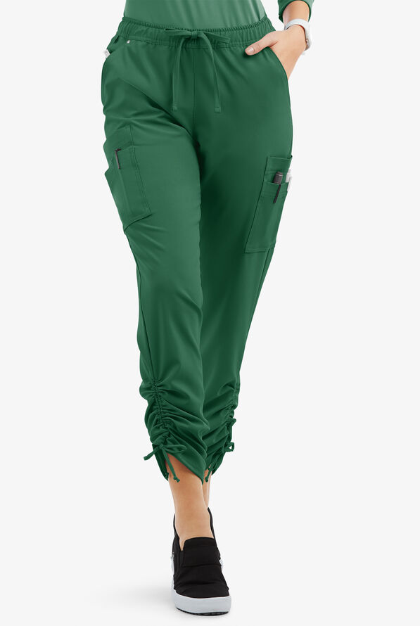 Pantalón médico Easy STRETCH Halle estilo jogger con pierna fruncida y 9 bolsillos para mujer - Hunter - 1