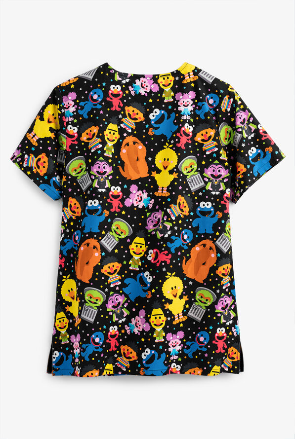 Cherokee Tooniforms Sesame Street Mini Sesame Women's 3-Pocket V-Neck Print Scrub Top - null - 2