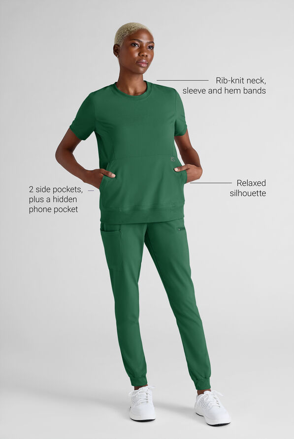 Blusa m&eacute;dica Easy STRETCH con cuello redondo y 2 bolsillos para mujer - Hunter - 3