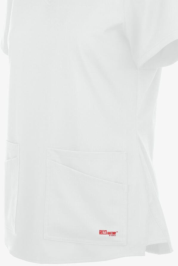Blusa m&eacute;dica Grey&rsquo;s Anatomy Spandex STRETCH con cuello en V y 4 bolsillos para mujer - White - 4