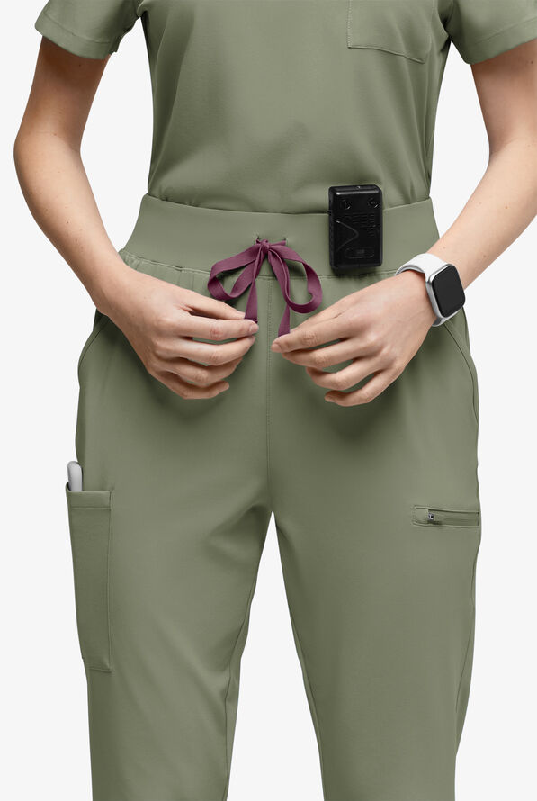 Easy STRETCH Olivia Women's 7-Pocket Slim Leg Jogger Scrub Pants - Tall - Olive Leaf - 3