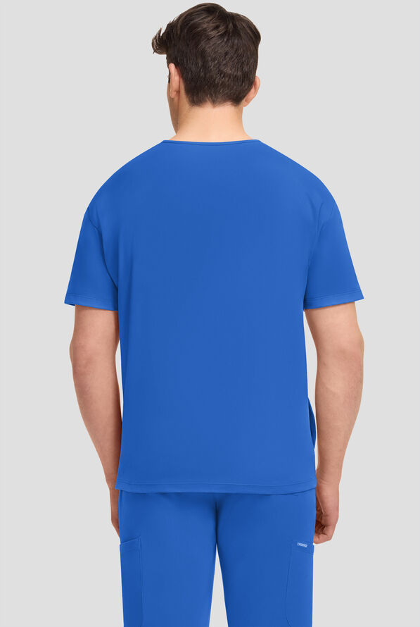 Cherokee Achieve Men's 3-Pocket STRETCH Relaxed V-Neck Knit Scrub Top - Royal - 2