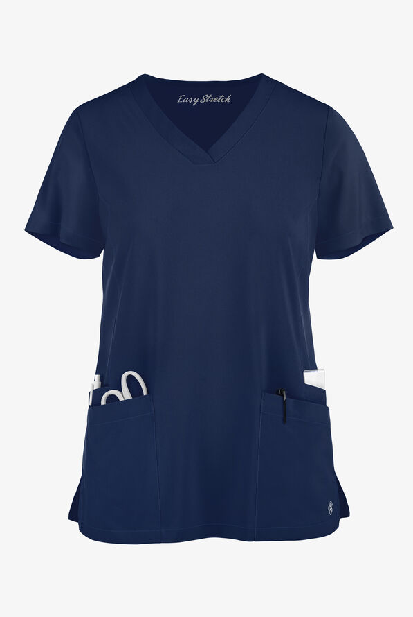 Easy STRETCH Zoe Women's 4-Pocket V-Neck Scrub Top - Navy - 2