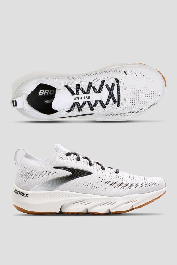Brooks Men's Glycerin Flex White/Black/Gum Athletic Lace Up Shoes - null - 1