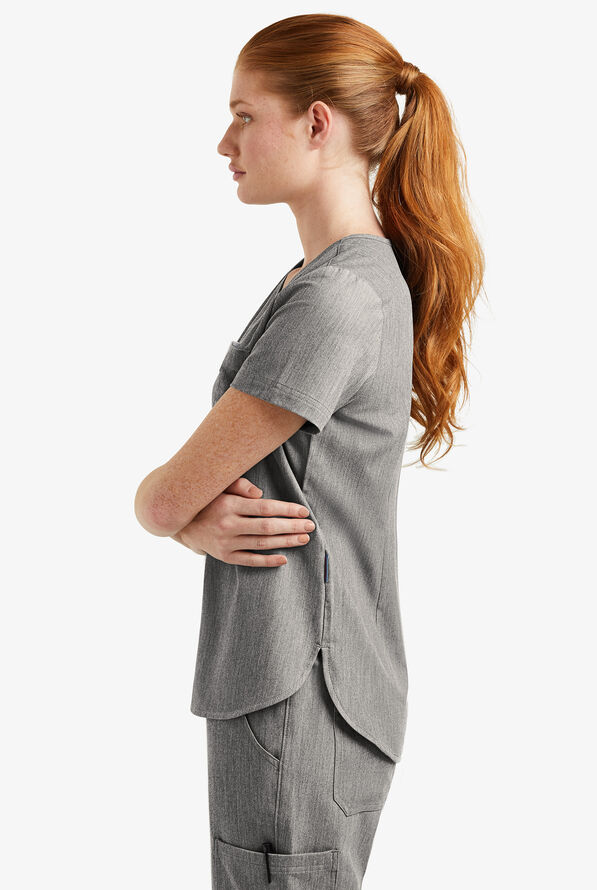 MOVEMENT by Butter-Soft Ceti Women's 1-Pocket V-Neck Tuck-In STRETCH Scrub Top - Graphite Heather - 5
