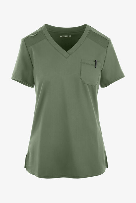 Med Couture Touch Women's 1-Pocket STRETCH Tuck In V-Neck Scrub Top