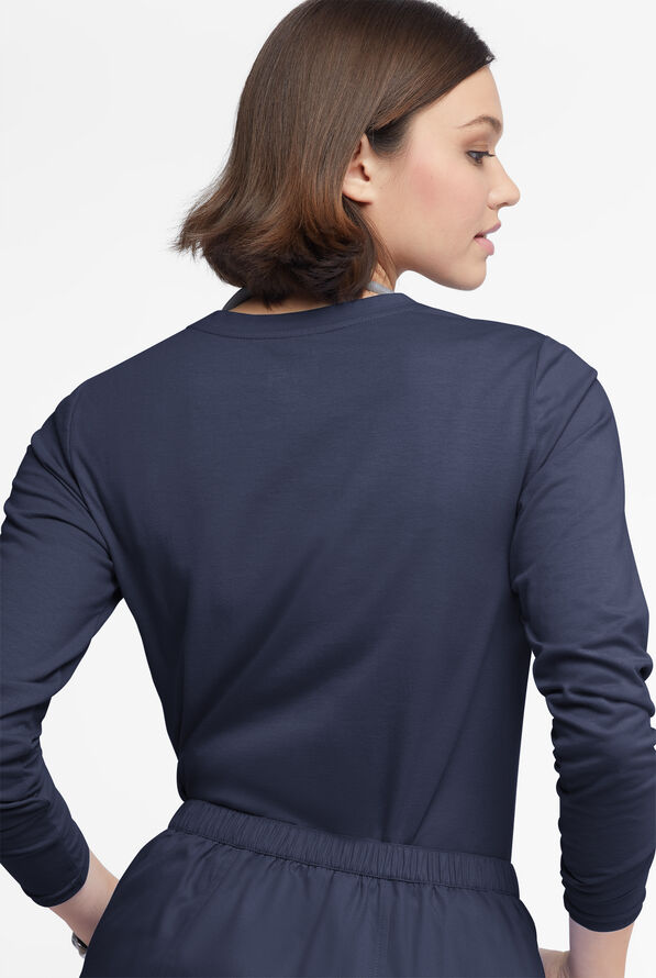 Butter-Soft Originals Women's STRETCH Cotton-Rich Long Sleeve Crew Neck Knit Underscrub - Navy - 3