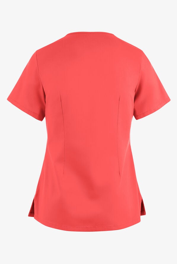 Blusa m&eacute;dica UA Butter-Soft STRETCH con lazos entrecruzados y 4 bolsillos para mujer - Radiant Red - 4