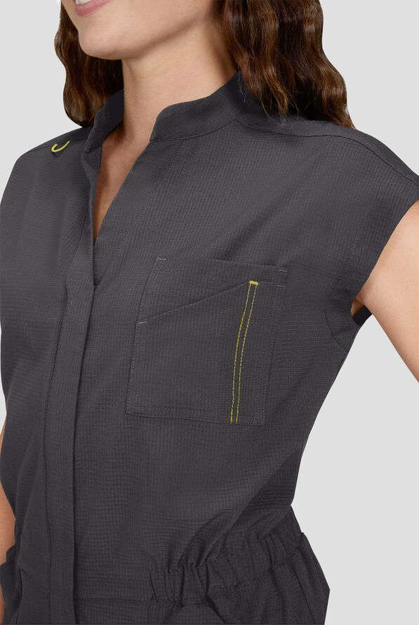 koi Solis Anja Women's 9-Pocket STRETCH Zip Front Dolman Sleeve Scrub Jumpsuit - Petite - Charcoal - 2