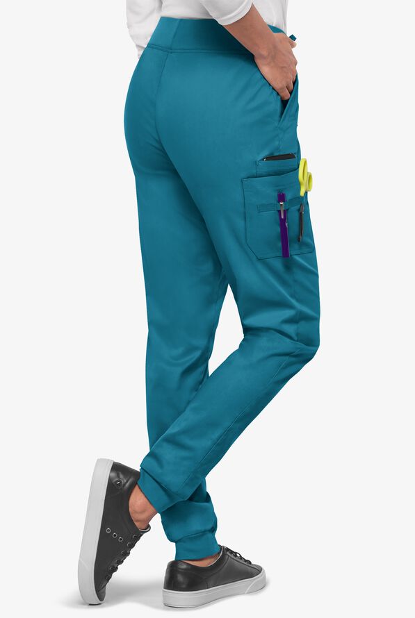 Butter-Soft STRETCH Women's 5-Pocket Cargo Jogger Scrub Pants - Harbor Blue - 4