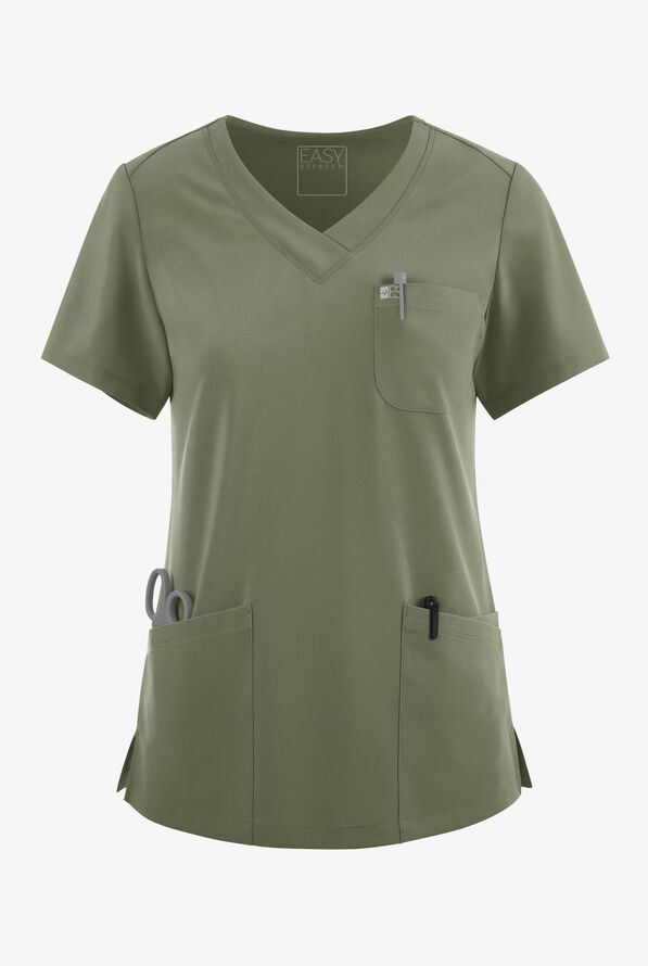 Easy STRETCH Tessa Women's 5-Pocket V-Neck Scrub Top - Olive Leaf - 1