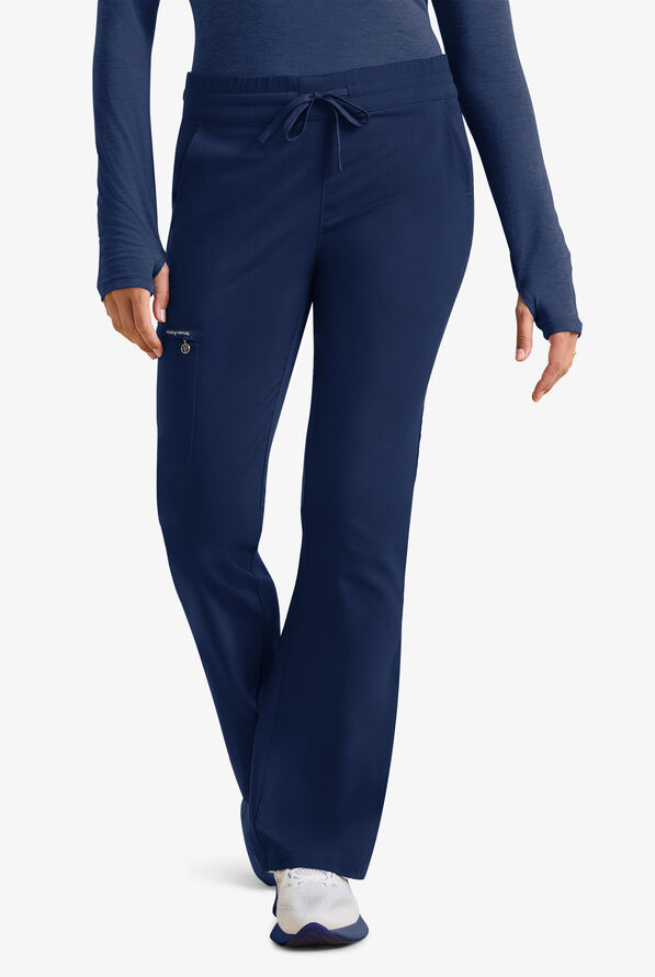 Healing Hands Purple Label Women's 6-Pocket STRETCH Flare Leg Drawstring Scrub Pants - Navy - 1