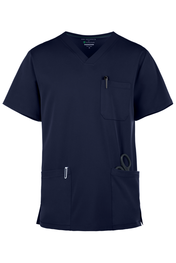 Camisa médica HH Works by Healing Hands Matthew con cuello en V y 4 bolsillos para hombre - Navy - 1