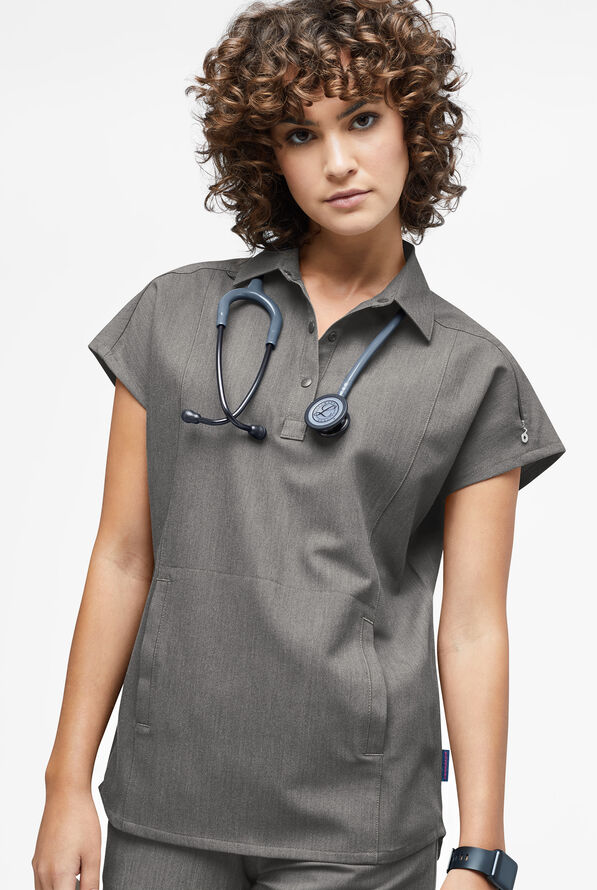 Movement by Butter-Soft Mintaka Women’s 4-Pocket Polo Collared Scrub Top - Graphite Heather - 2