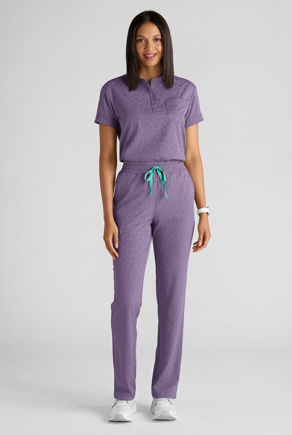 Easy STRETCH Naya Women's Jacquard 6-Pocket Straight Leg Scrub Pant - Purple Dusk - 7