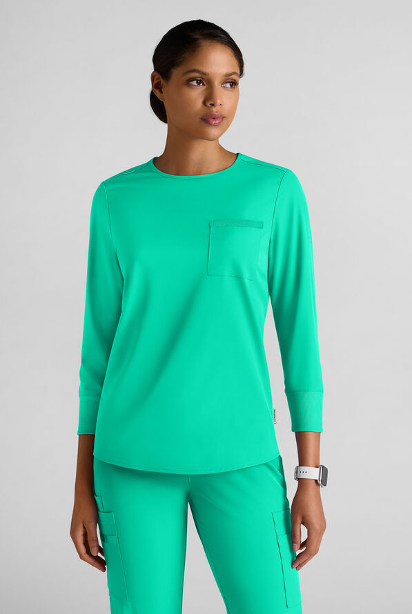WhisperLite LYRA Women's 2-Pocket STRETCH 3/4" Sleeve Scrub Top - Dynasty Green - 1
