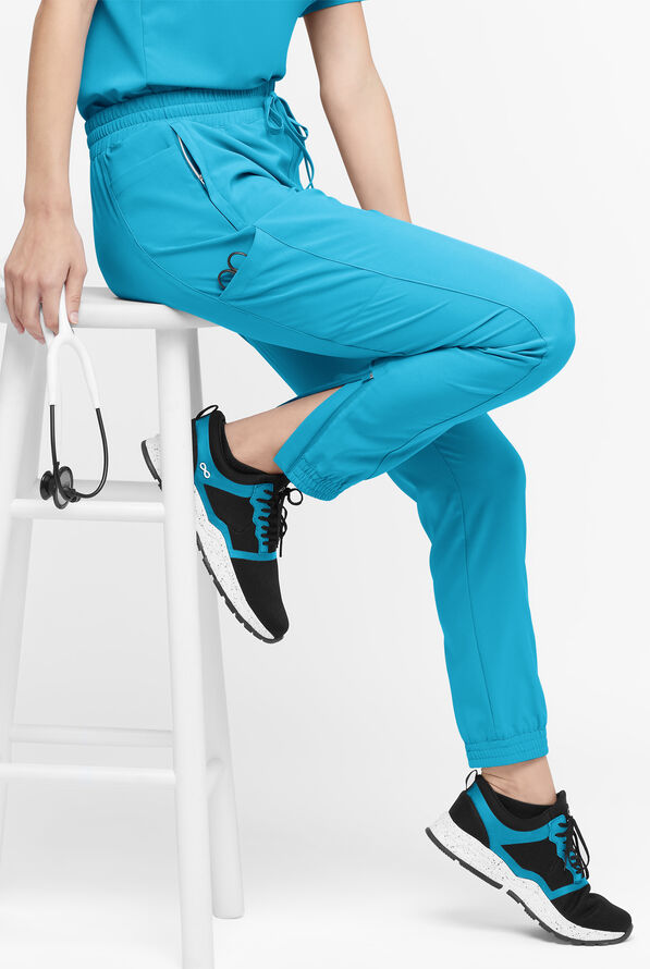 Easy STRETCH Kourtney Women's 5 Pocket Modern Slim Leg Jogger Scrub Pants - Petite - Turquoise - 1