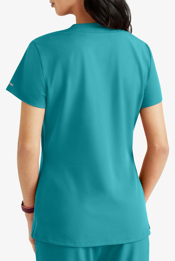 Skechers by Barco Dignity Women's 1-Pocket STRETCH Tuck In V-Neck Scrub Top - Teal - 3