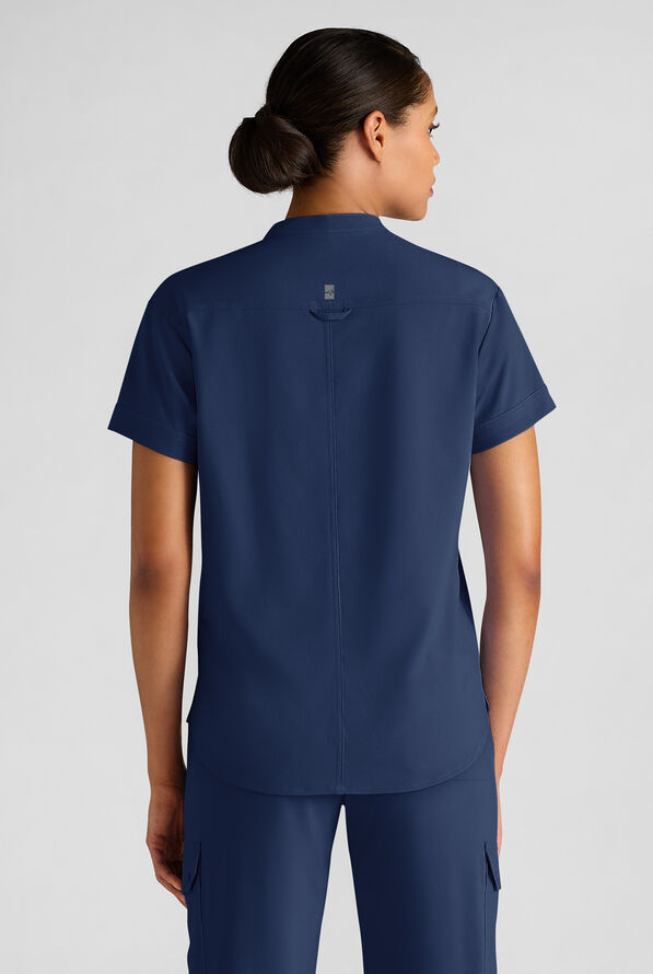 Easy STRETCH Bella Women's 1-Pocket Henley Scrub Top - Navy - 2