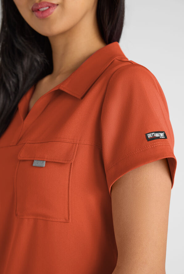Grey's Anatomy by Barco Emerge Emery Women's 3-Pocket STRETCH Collar V-Neck Scrub Top - Warm Sienna - 2