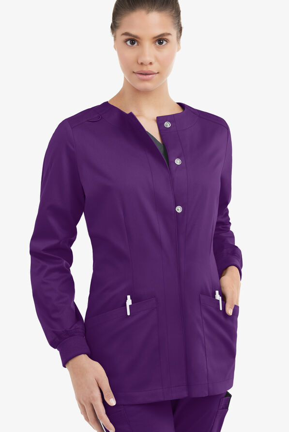 Butter-Soft STRETCH Women's 2-Pocket Long Sleeve Snap Front Scrub Jacket - Eggplant - 2