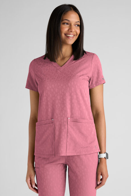 Easy STRETCH Lina Women's Jacquard 4-Pocket V-Neck Scrub Top