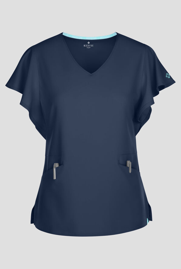 Med Couture Insight Women's 2-Pocket Flutter Sleeve V-Neck Scrub Top - Navy - 1