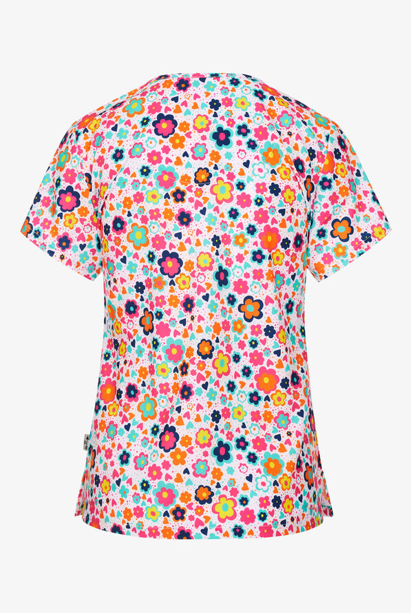 Zavate Ava Therese Sweet Petals Women's 2-Pocket STRETCH V-Neck Print Scrub Top - null - 2