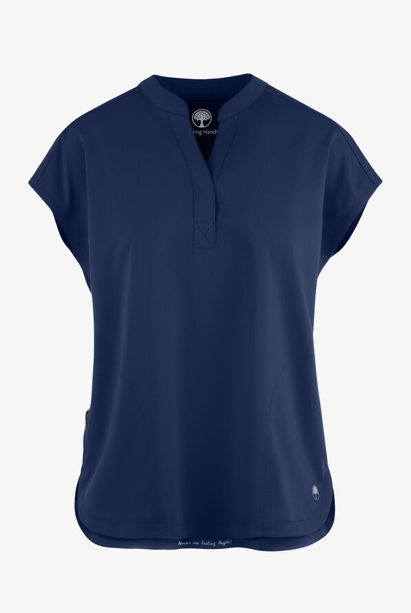 Healing Hands Purple Label Journey Women's 2-Pocket STRETCH Dolman Sleeve Mandarin Collar Scrub Top - Navy - 1