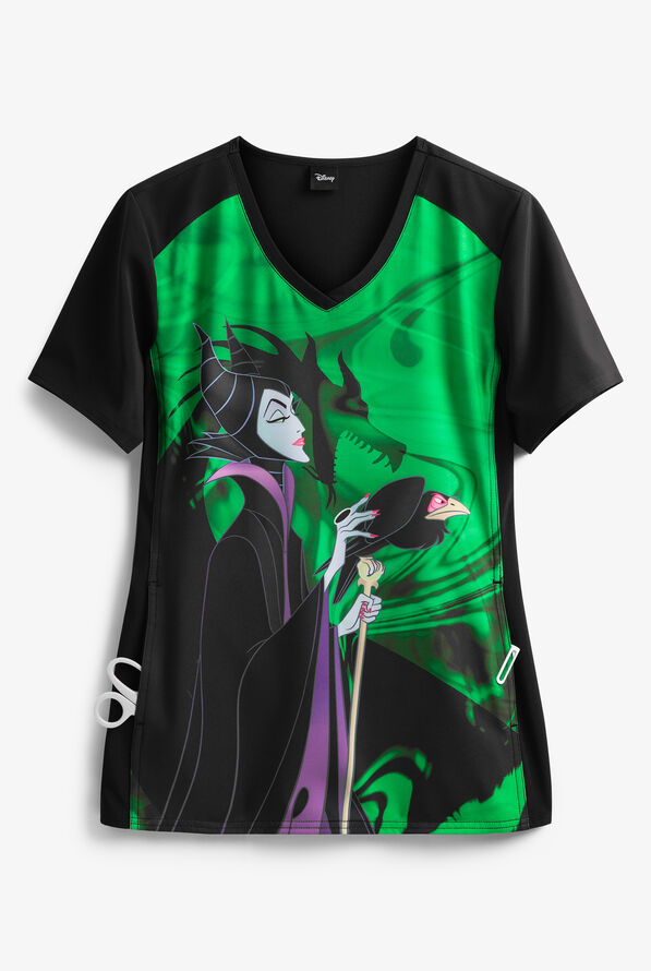 Cherokee Tooniforms Disney Beautiful Darkness Women's 1-Pocket V-Neck Print Scrub Top - null - 1
