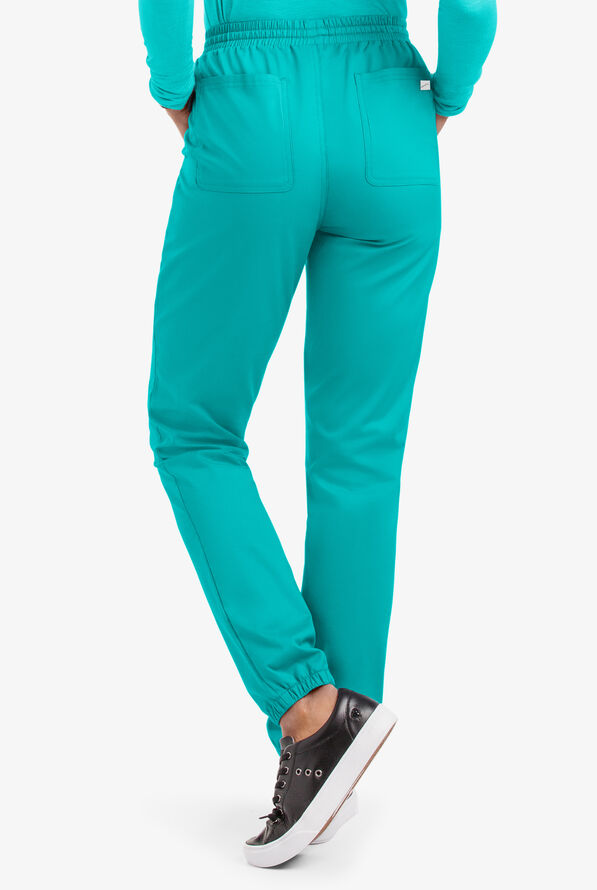 Butter-Soft STRETCH Women's 5-Pocket Jogger Scrub Pants - Petite - Bright Teal - 2