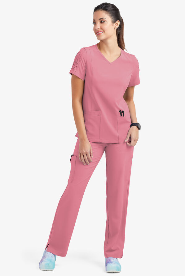 Blusa m&eacute;dica EASY STRETCH Kylie con detalle entrecruzado y 5 bolsillos para mujer - Cashmere Rose - 2