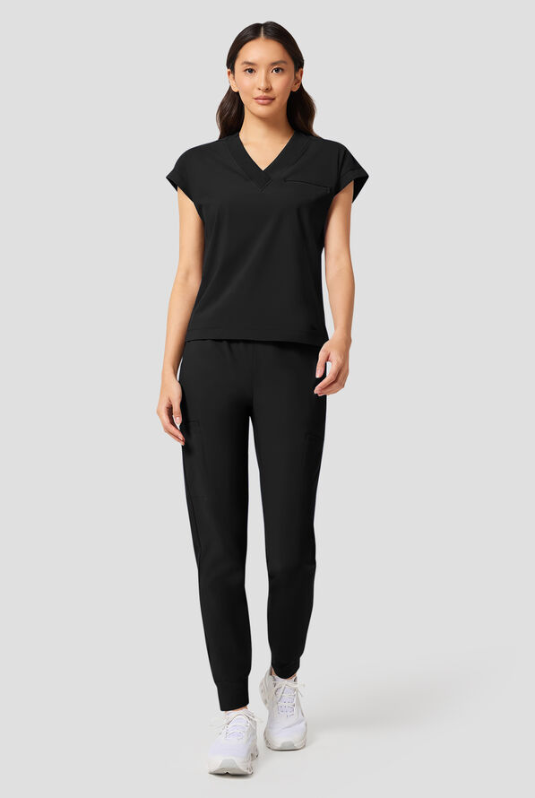 Blusa m&eacute;dica Infinity Pursuit STRETCH con cuello en V de punto acanalado y 1 bolsillo para mujer - Black - 5