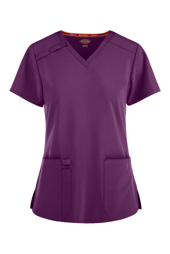 Dickies EDS Essentials Women's 2-Pocket STRETCH V-Neck Scrub Top - Eggplant - 1